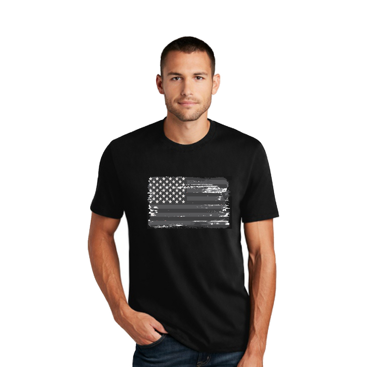 Distressed American Flag T-Shirt (Black/White)